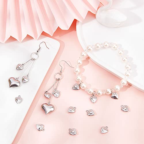 SUNNYCLUE 1 Box 100Pcs Valentines Day Stainless Steel Heart Charms Hearts Charm Love Small Double Sided Puffy Mother's Day Charms for jewellery Making Charm Necklace Bracelet Earrings DIY 12x9mm - Image 4