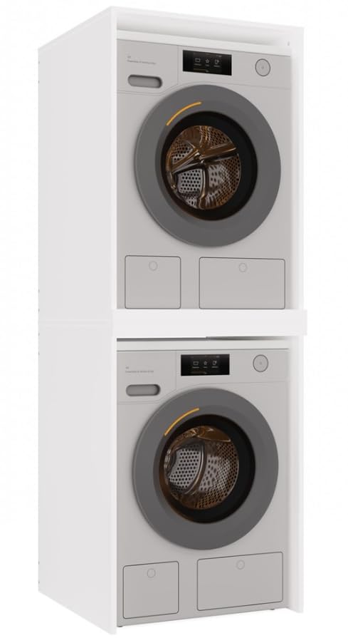BDW - Armadietto per lavatrice e asciugatrice Pola Twin, 180 x 64 x 64 cm, mobile alto per bagno, mobili da bagno, asciugatrice, bianco