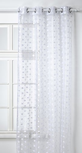 HomeMaison.COM HM69807144 Rideau Organza Brodé/Jacquard Pois Polyester Blanc 130 x 240 cm