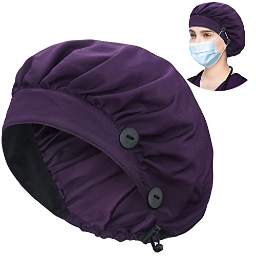 Image of ABAMERICA Bouffant Caps with Button and Sweatband, Adjustable Scrub Caps for Women Men, One Size Multi Color