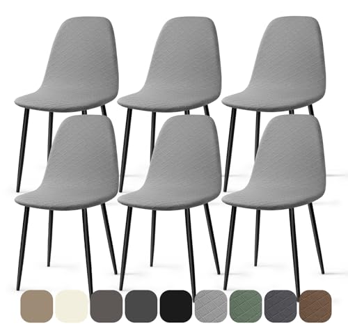 Fundas para Sillas 6 Piezas Fundas Sillas Elásticas Jacquard Fundas de Sillas de Comedor Ajustables Lavables Cubiertas de Sillas sin Brazos para Comedor Hogar Hotel (Gris Claro, 6 Piezas)-KL
