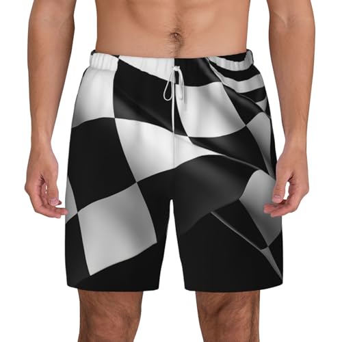 Short de bain homme noir et blanc imprimé drapeaux avec cordon