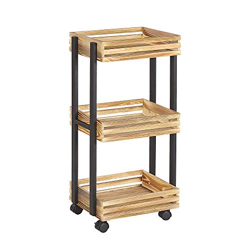 Servierwagen rechteckig Hellbraun Paulownia Holz mit Rollen 3 Ablagen Letino Cover