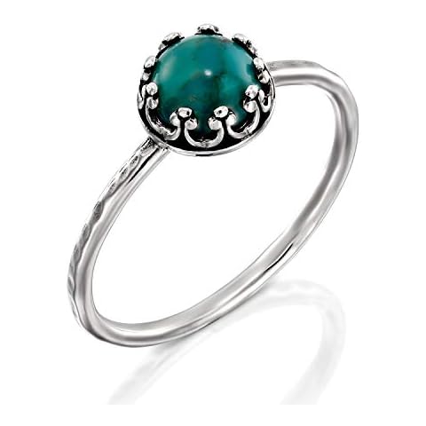 Antique Style Hammered 925 Sterling Silver Compressed Turquoise Ring, Women's Size 8 Cover