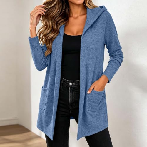 Women's Open Front Cardigan Long Sleeve Jackets Light Weight Cardigans Blue - image 4