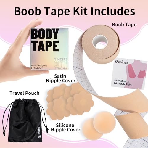 Boob Tape, Achieve Chest Brace Lift & Contour of Breasts, Waterproof Sweat-Proof, hypo-allergenic Bob Tape, Sticky Body Tape for Push up & Shape, 16ft Extra-Long Roll & 2in standard width2