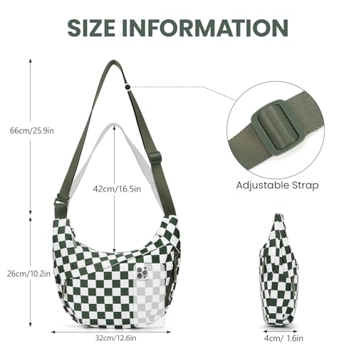 Image of Lushandy Nylon Crescent Crossbody Bags for Women, Medium Slouchy Hobo Crossbody Bag Checkered Purse Luna Bag for Travel