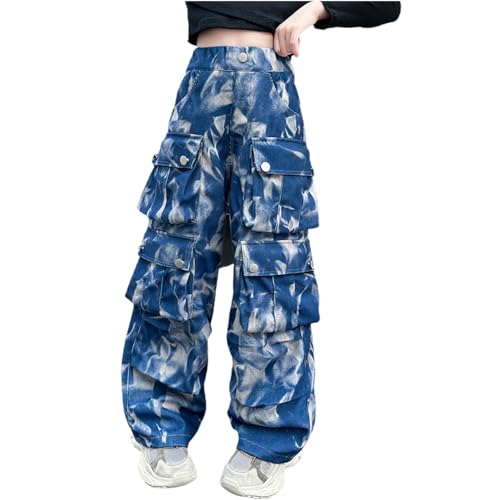 Girls Bggy Tie Dye Jeans Summer Casual Elastic Waist Loose Chic Sreetwear Wide Leg Denim Pants with Pockets for 5-16 Years