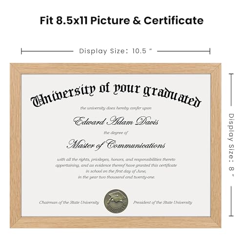 Image of upsimples Certificate Frame, 8.5 by 11 Diploma Frames, 1 Pack, Natural | Clear Plexiglass, 8.5x11 Document Degree Frames for Gallery Wall and Tabletop, Graduation Gift
