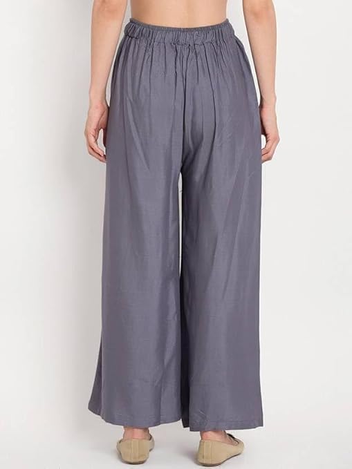 Image of Women's Solid Viscose Rayon Palazzo Pants | Wide Leg Loose Fit Trousers | Office, Casual Ethnic Bottom Wear | Combo Pack of 2