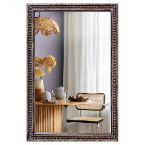 Image of Wooden Bathroom Wall Mirror,Solid Frame Vanity Mirror,36x24x1.25 inch Burnt