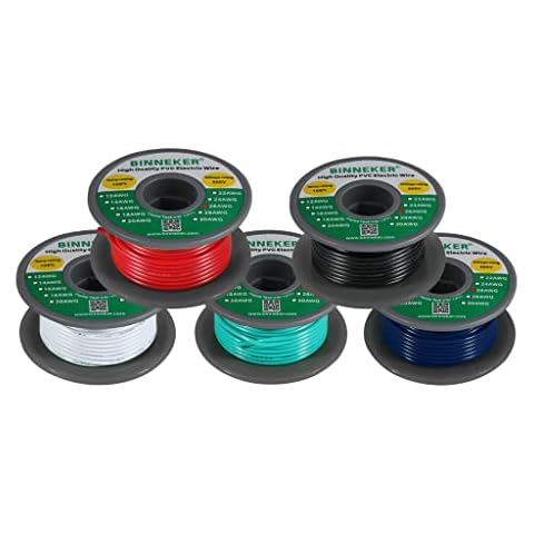 BINNEKER 26 Gauge PVC 1007 Solid Electric Wire Kit 5 Color Each 50 ft 26 AWG 1007 Hook Up Tinned Copper Wire Cover