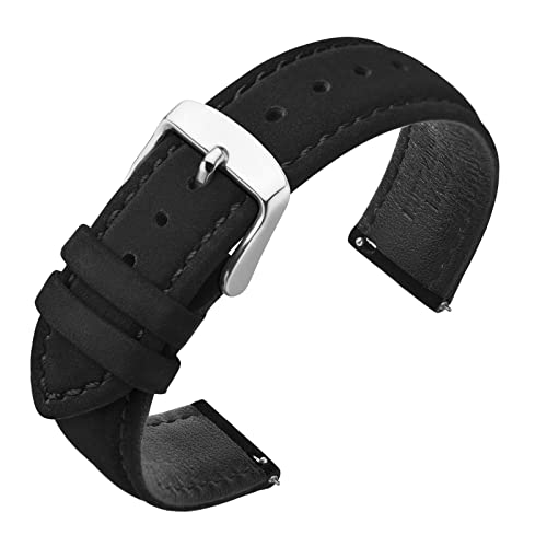 ANNEFIT Bracelet Montre Homme 22mm, Bracelets de Remplacement en Cuir Nubuck Vintage avec Dégagement Rapide (Noir) Cover