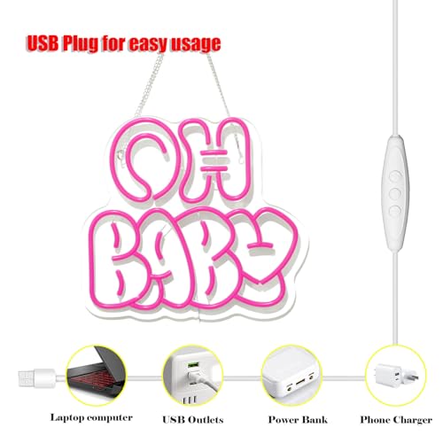Image of Oh Baby Neon Sign for Backdrop Wall Decor,Dimmable LED Light Up Sign for Baby Shower Backdrop & Nursery Wall Decor, Valentine's Day Gift,Pink oh baby sign for gender reveal party Baby's Room