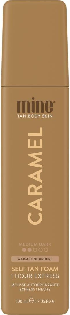 MineTan Caramel Self Tanning Mousse | Color Correcting Collection - 1 Hour Instant Express, Face & Body Fake Tanner, Medium Dark Golden Skin Finish, For Fair & Yellow Undertones, 200 ml