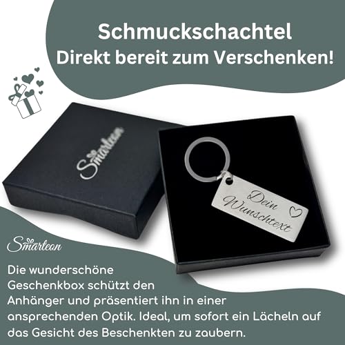 SMARTEON Schlüsselanhänger personalisiert mit Gravur | Wunschtext + Wunschsymbol | Schlüsselanhänger mit Namen | Schlüsselanhänger Auto Führerschein | Beidseitige Gravur | Hochwertiger Edelstahl