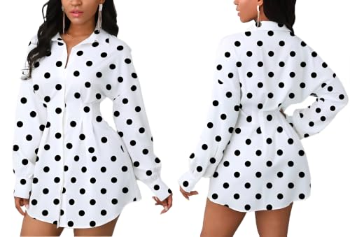 Image of Glozeplus Long Sleeve Button Down Collar Mini Shirt Dress for Women