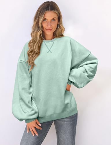 Image of UEU Women Oversized Striped Crewneck Sweatshirt Long Sleeve Color Block Pullover Tops Casual Loose Workout Shirt