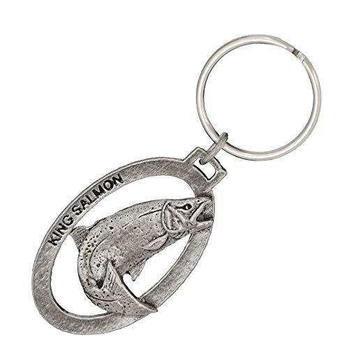 Chinook Salmon Leaping Keychain Pewter Keychain, F043KC Made in The USA