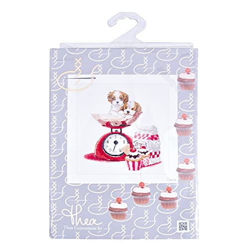 Image of Thea Gouverneur - Counted Cross Stitch Kit - Baking Puppy - Aida - 16 Count - Embroidery Kit for Adults - DMC Embroidery Threads and Other Cross Stitch Supplies Included - 741A