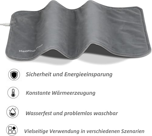Tragebar USB Heizkissen 5V, Waschbar Winter Wärmekissen Graphen-Reisedecke 30 x 60cm Hand-Fuß-Wärmer Wärmedecken zur Rücken-, Nacken-, Schulter und Krampflinderung GRAU