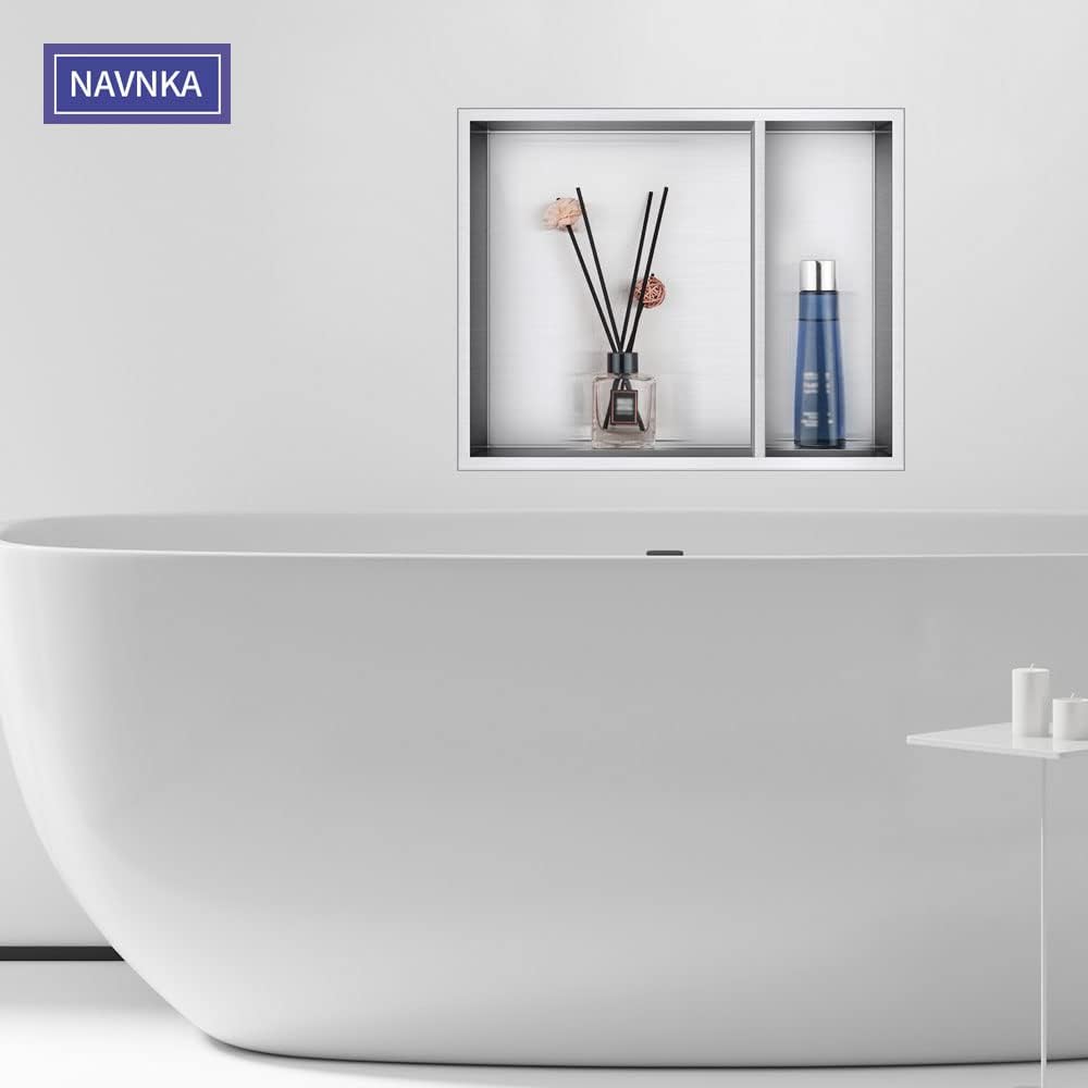Shower Niche, 16"x20" No Tile Needed, The Insert Storage Rectangle Double Shower Shelf is Easy to Install, Stainless Steel, Brushed Nickel