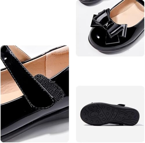 Girls Patent Leather Mary Jane Flats, Bow Detail, Ankle Strap, Black3