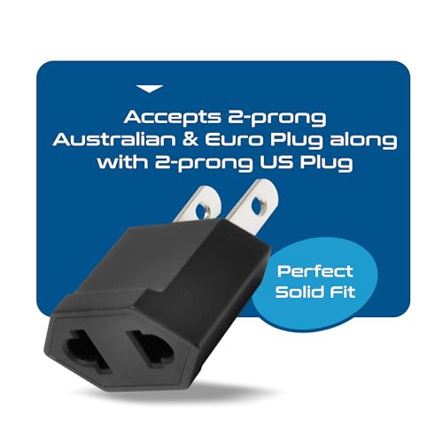 Image of Ceptics European to US Plug Adapter Socket, Europe Asia China Korea to USA 2 Pin Adaptor Type C to Type A Power Wall Adapter, Japan, Canada, Round to Flat Pin (6 Pack)