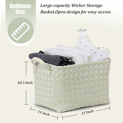 Image of BROWNLILY Handwoven Clothes Basket Laundry Hampers Large Wicker Storage Baskets for Shelves Blankets Closet Storage Bins Car Bedroom Bathroom Organizers and Storage Bath (Pack of 4, Green)