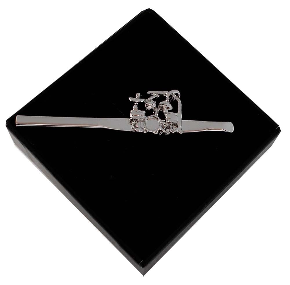 Schlagzeug drums Krawattennadel silbern glänzend ca. 6,8 cm lang m.i. Germany + Geschenkbox - Schmuck und Schutz für die Seidenkrawatte