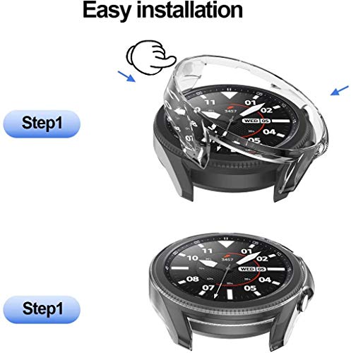 2 Pack Case for Samsung Galaxy Watch 3 45mm, Haojavo Hard PC Protector Slim Shock-Proof Cover All-Around Protective Bumper Shell for Samsung Galaxy Watch 3 45mm Smartwatch Bands Accessories