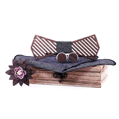 SLEDEZ Conjunto De Pajarita para Novio Pajarita de Madera Hecha a Mano Simple, Conjunto de Pajarita for Boda, Accesorios de Boda(Colour 1)
