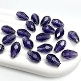 Tingoons 40 cuentas de cristal de lágrima de 10 x 15 mm con forma facetada, agujero vertical, cuentas de vidrio sueltas para manualidades, pulseras, collares, aretes, joyería (violeta)