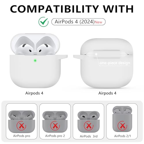 Image of Ljusmicker for AirPods 4 Case 2024 with Cleaner Kit,White | Soft Silicone Protective Cover for Apple AirPods 4th Generation Case with Keychain for Women Men,Shockproof