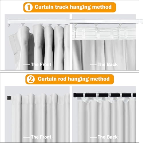 Image of Hoeflife Room Divider Curtains Blackout Floor to Ceiling Curtain with Hook Wall Mount Sliding Door Curtains Ceiling Mount Extra Wide Curtain Wall Divider for Room Separation(Greyish White,W120xH120In)