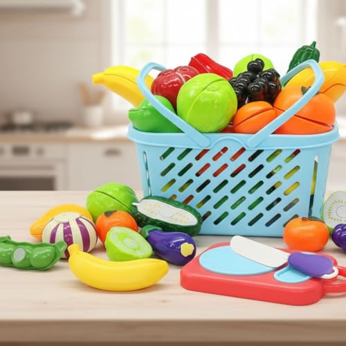 Image of FunBlast Fruits and Vegetables Play Set Toys - 11 Pcs Realistic Sliceable Cutting Fruits and Vegetable Pretend Play Kitchen Toys for Kids, Play Food Toys with Chopping Board & Knife (Multicolor)