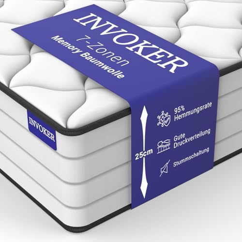 Memory Baumwolle AquaFlex 7-Zonen Matratze 90x200 cm, 25 cm Höhe, Härtegrad H3, Ergonomische Matratze für Erwachsene und Kinder - Druckentlastung,...