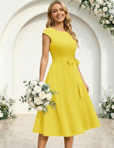 Image of DRESSTELLS Women's Cocktail Dresses, Formal Wedding Guest Modest Church Vintage Tea Party Midi Evening Dress