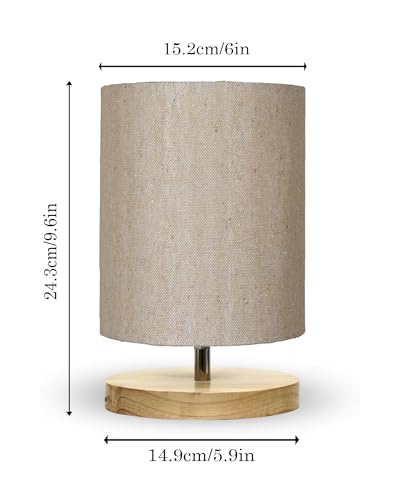 Image of Homesake Small Pine LED Table Lamp-Wooden Bedside Lamp Simple Bedroom Light Linen Shade Mini Desk Lamp Nightstand Lamps for Bedroom, Living Room, Gift, (Jute Cylinder)