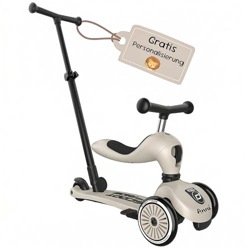 Scoot and Ride Highwaykick 1 Push & Go Ash personalisierbar 2-in-1 mit Sitz & Schiebestange für Kinder 15 Jahre mit Namen personalisiert