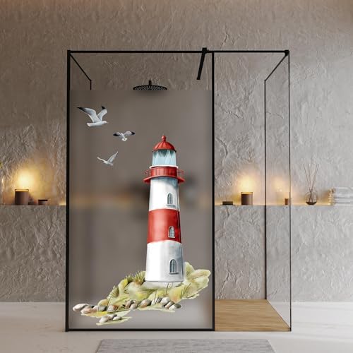 Wandtattoo Loft Sichtschutzfolie Duschkabine Leuchtturm rot weiß Motiv,...