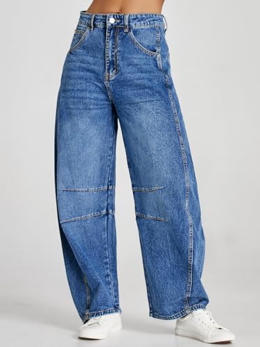 Cicy Bell Womens Baggy Barrel Jeans Boyfriend Wide Leg Mid Rise Balloon Denim Ankle Pants3