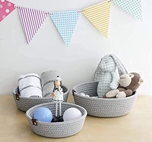 Image of Cube Storage Bins Organizer Collapsible Set of 3 Cotton Rope Storage Baskets Decorative Woven Basket with Handles 11 H x 10.5 W x 10.5 D (Grey)