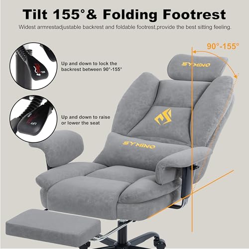 Image of Symino Gaming Chair with Footrest, Up /Down Armrests, Suede Fabric Ergonomic Office Chair, 155 Recline Computer Chair for Desk, Grey