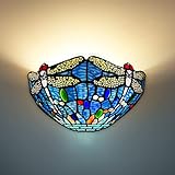 Capulina Tiffany Wall Sconces 2 Light 12' Wide Stained Glass Vintage Dragonfly Style Wall Lights for Hallway Stairway Bedroom