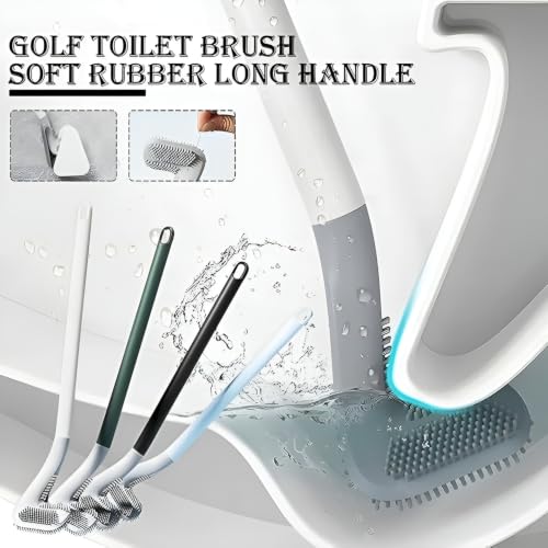 Image of Silicone Toilet Cleaning Brush with Long Handle and Wall Mount Hook, Flexible Toilet Bowl Scrubber for Bathroom Cleaning, Quick Dry Design for Tiles, Corners and Hard-to-Reach Areas, Black, 2pc