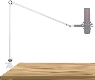 BOMGE compact microphone Arm Stand for Blue Yeti, SM7B,HyperX, Mic Boom Arm Stand Desk with Screw Adapter for Podcast, Video, Gaming, Radio, Studio, Recording, Sturdy and Universal (white)