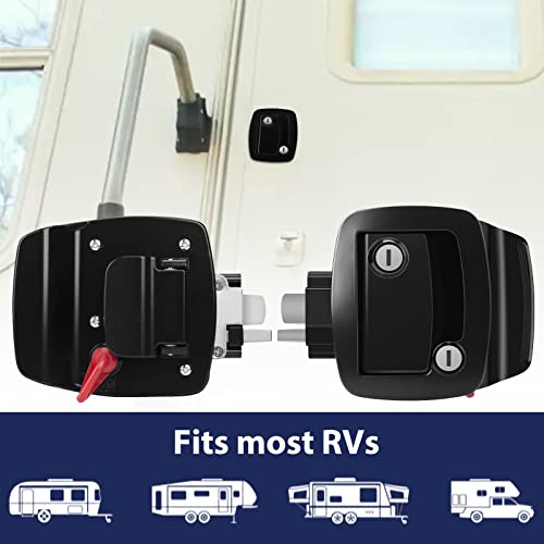 Paulinn Rv Travel Trailer Entry Door Lock Black W/Paddle Deadbolt, 100% Metal Camper Door Latch Handle Zinc Alloy Rv Door Lock Replacement, 4 Keys, Not Key Alike #TOP5