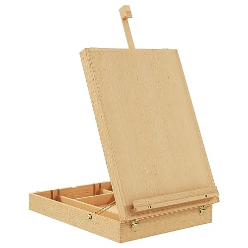 Vinsetto Caballete de Mesa Ajustable Caja de Caballete de Madera de Haya con 5 Compartimentos Tablero de Dibujo y Bocetos Plegable para Adultos Principiantes Artistas 27x41,5x42,5-74,5 cm Natural