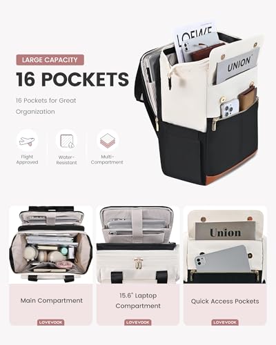 Image of LOVEVOOK Laptop Backpack for Women, 15.6 Inch Work Laptop Bag with USB Port, Fashion Teacher Nurse Backpack Purse, Waterproof Travel Computer Backpack with Organizer Bag, 2PCS